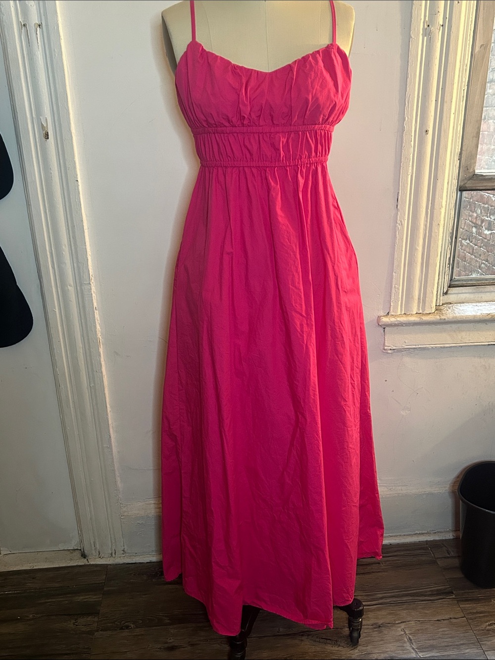 Women’s Hot Pink Maxi Sundress with Spaghetti Straps and pockets